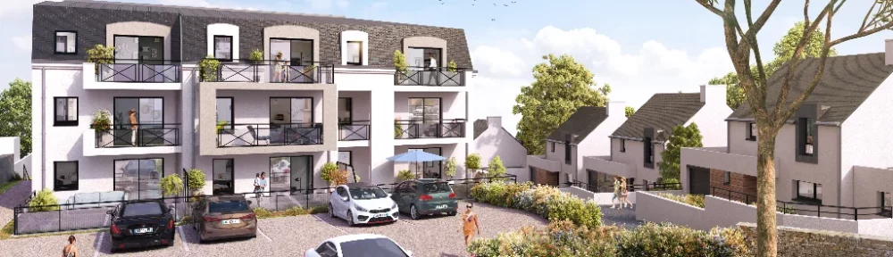 Vue d’ensemble du programme immobilier à Fouesnant avec appartements et maisons neuves Dom&Terre